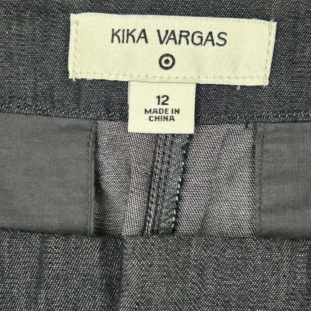 Kika Vargas Women's Crop Dress Pants Wide Leg Dark Blue Chambray Size 12 - Picture 6 of 14